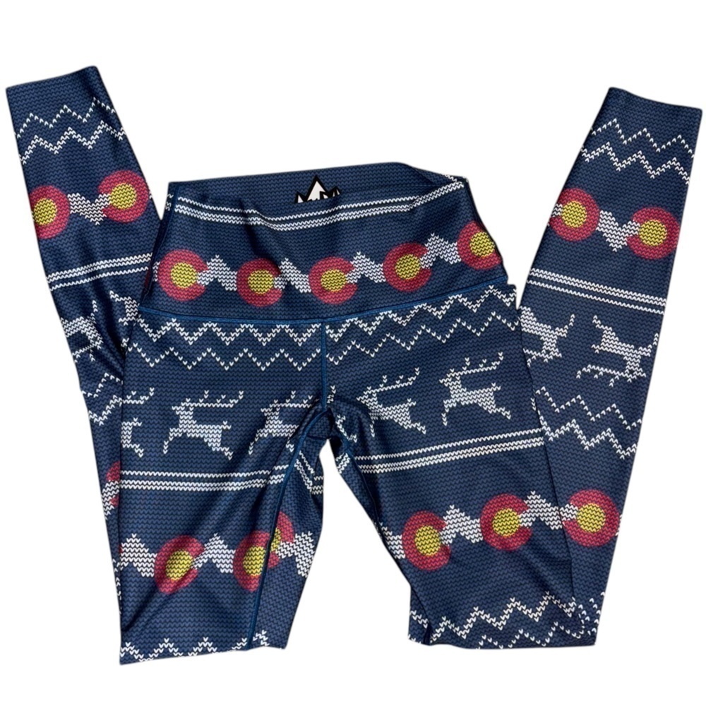 Colorado Threads Winter Christmas Leggings Blue Snow Print Women’s S Denver CO
